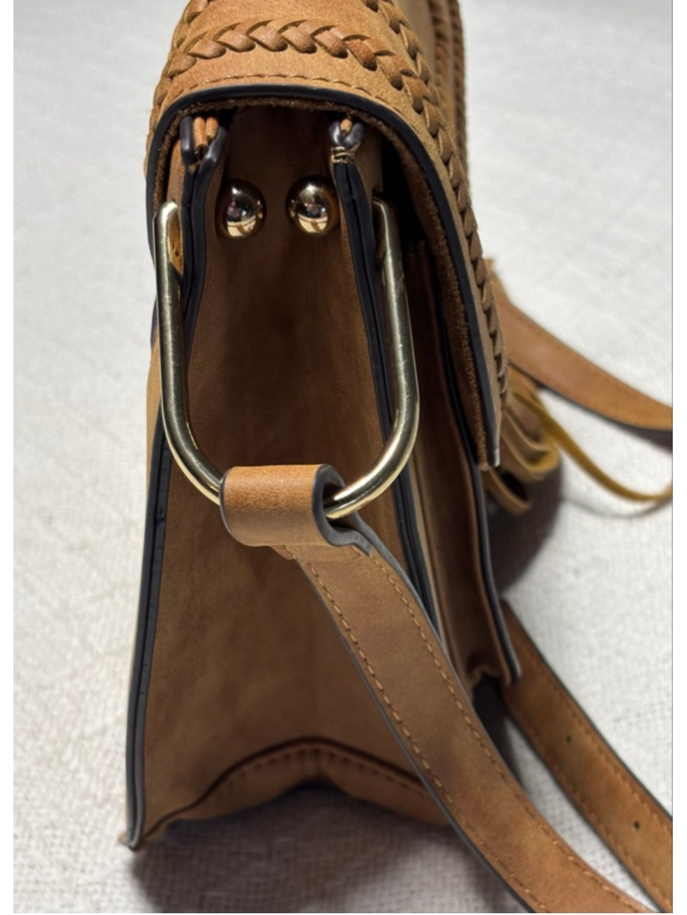 EUC Franco Sarto Western Equestrian Boho Tan Faux Leather "Rex" Saddle Bag - Picture 8 of 9